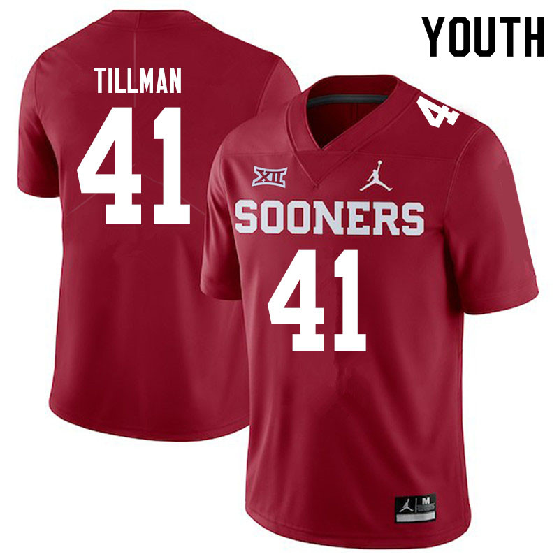 Youth #41 Coby Tillman Oklahoma Sooners Jordan Brand College Football Jerseys Sale-Crimson - Click Image to Close